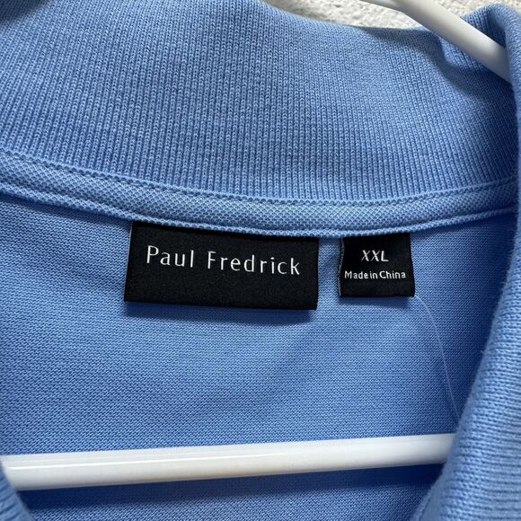 Paul Fredrick Polo Three Button Blue Yellow XXL Golf Short Sleeve - Picture 2 of 6